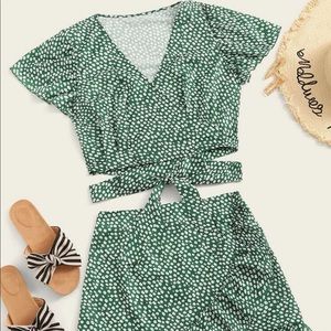 Green Polka Dot Wrap Skirt